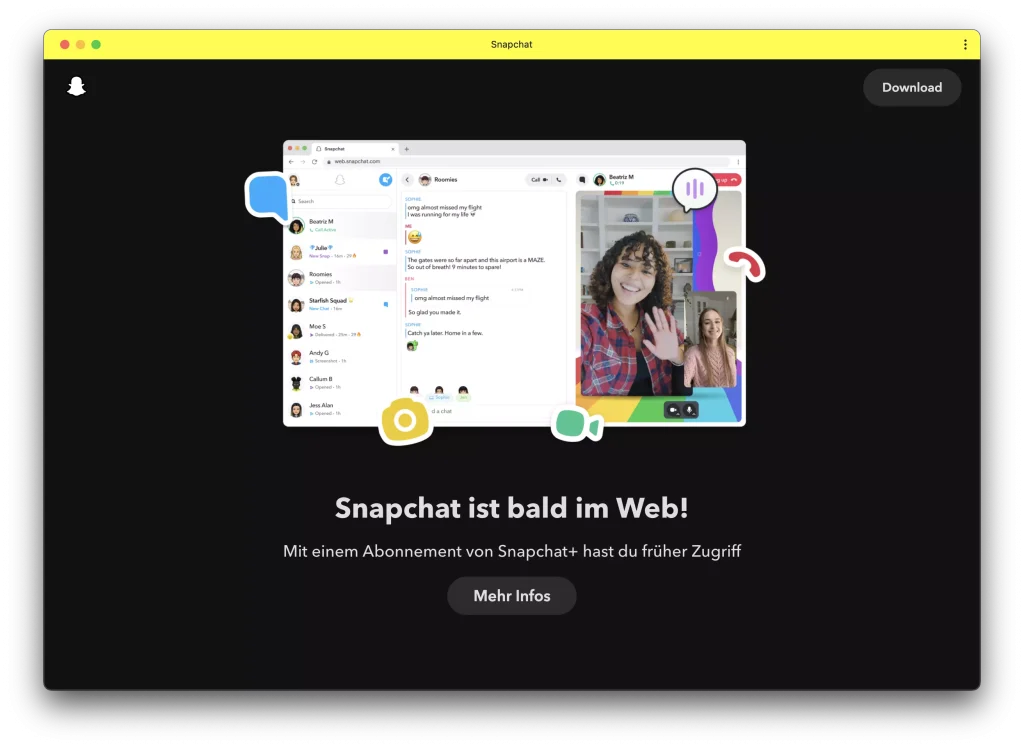 Snapchat ist bald im Web! Mit einem Abonnement von Snapchat+ hast du früher Zugriff.
